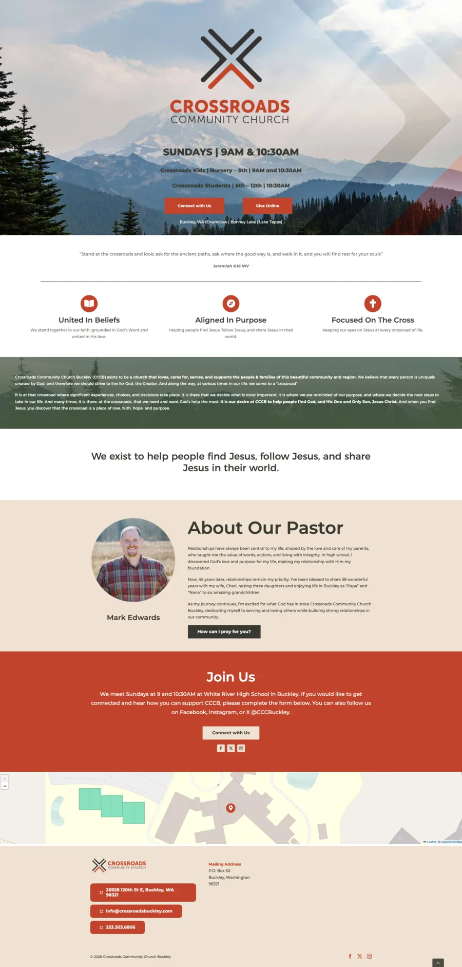 Crossroads Community Church Buckley — website before the Russo Collective engagement