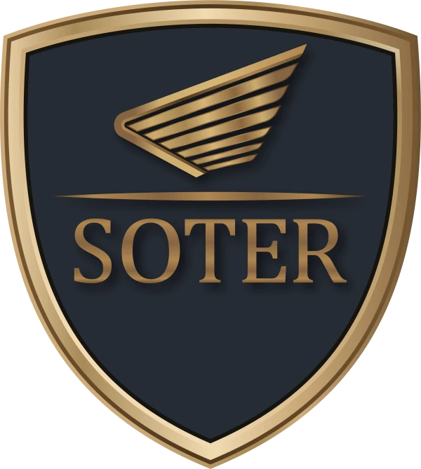 Soter Auto logo — a gold and navy shield crest with a wing motif and the SOTER wordmark